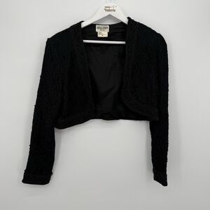 Brilliante by J.A Vintage Black Beaded Black Shrug Overlay Top Size Medium